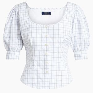 Polo Ralph Lauren Cotton Puff-Sleeve Blouse bottoned up blouse